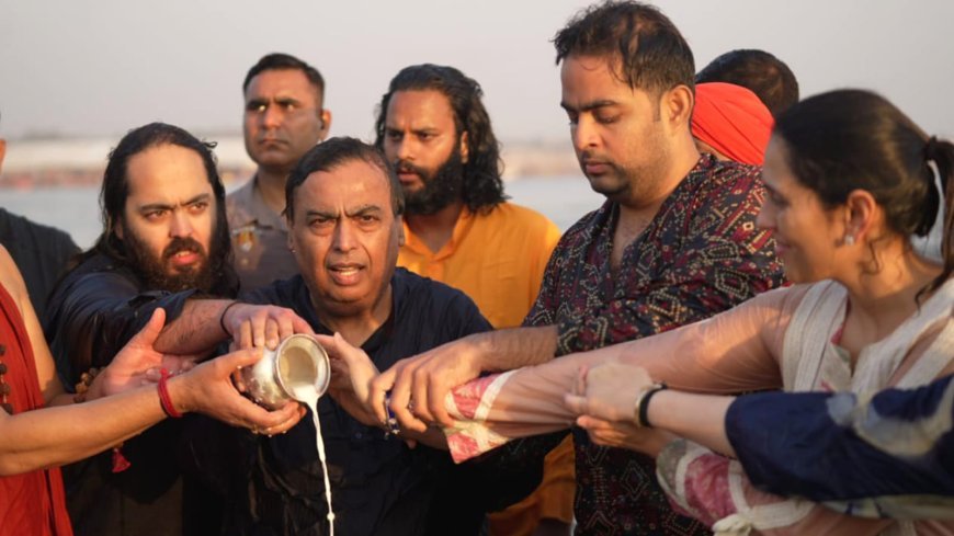 Mahakumbh 2025: Mukesh Ambani and Family Take a Dip at Triveni Sangam