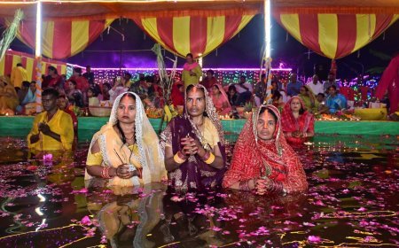 Arghya offered to the rising sun on the last day of Chhath Puja