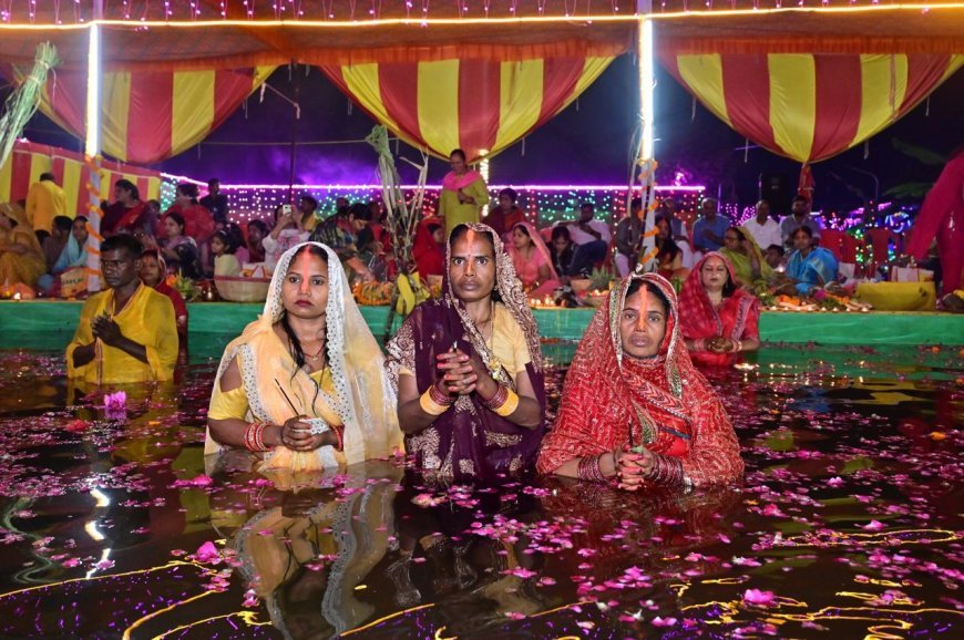Arghya offered to the rising sun on the last day of Chhath Puja