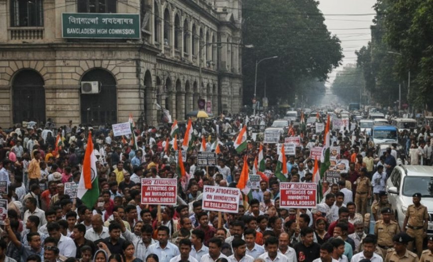 Kolkata Protests Near Bangladesh Mission Over Minority Attacks