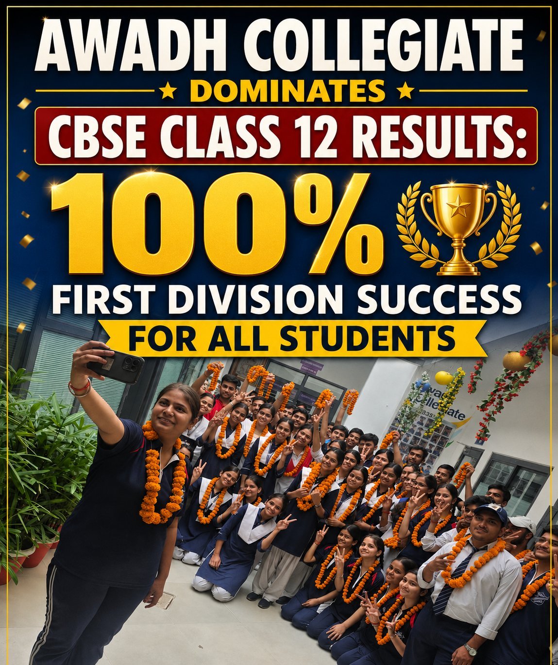 Awadh Collegiate Dominates CBSE Class 12 Results: 100% First Division Success for All Students