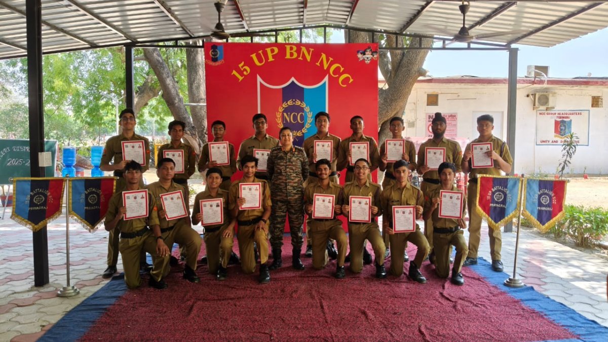 199 Cadets of 15 UP Battalion NCC Prayagraj Secure Prestigious ‘A’ Certificate