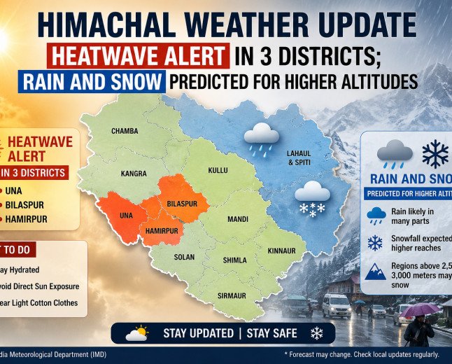 Himachal Weather Update: Heatwave Alert in 3 Districts; Rain and Snow Predicted for Higher Altitudes