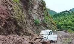 Two Injured After Boulders And Landslide Debris Crush Car Near Kunihar