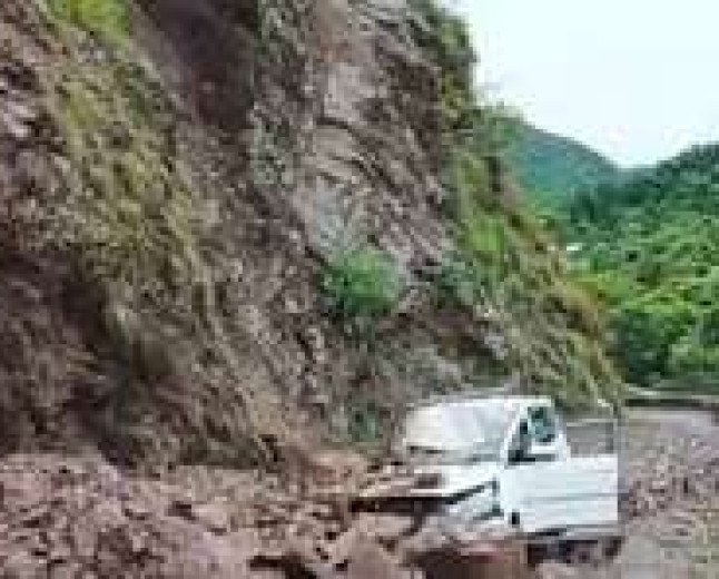 Two Injured After Boulders And Landslide Debris Crush Car Near Kunihar