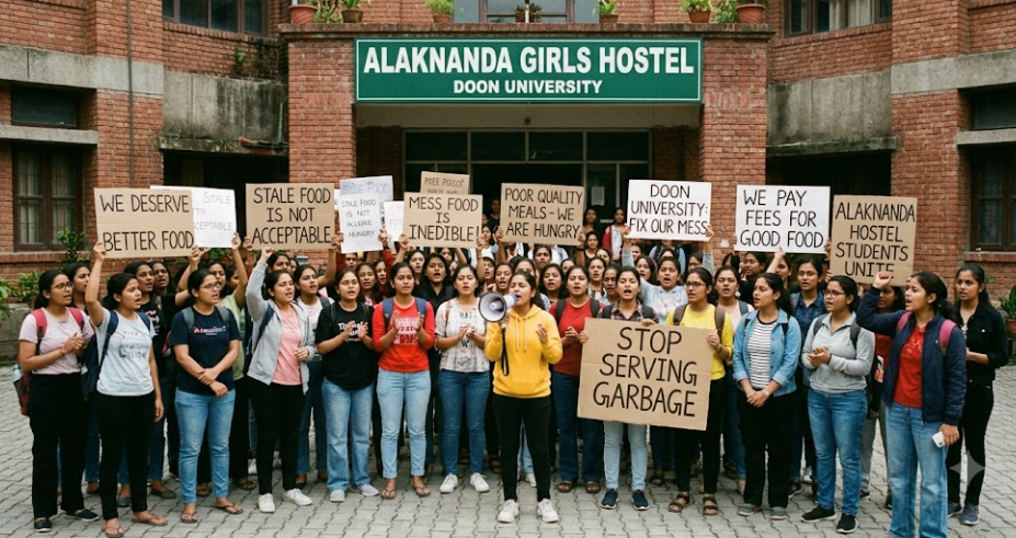 Doon University Alaknanda Girls Hostel Students Protest Over Poor Mess Food