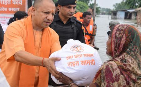 CM Yogi Conducts Aerial Survey of Flood-Hit Kushinagar Areas