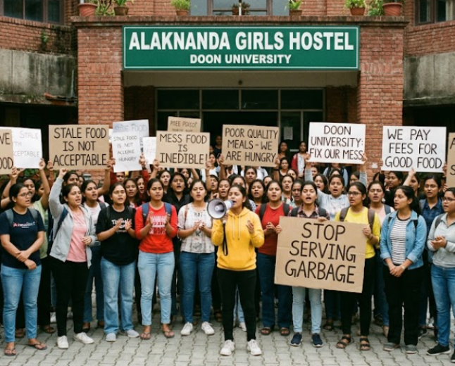 Doon University Alaknanda Girls Hostel Students Protest Over Poor Mess Food