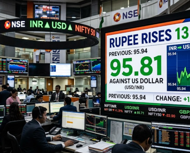 Rupee Rises 13 Paise to 95.81 Against US Dollar