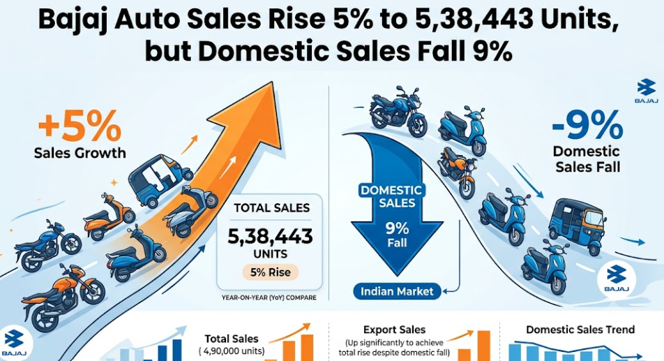 Bajaj Auto Sales Rise 5% to 5,38,443 Units, but Domestic Sales Fall 9%