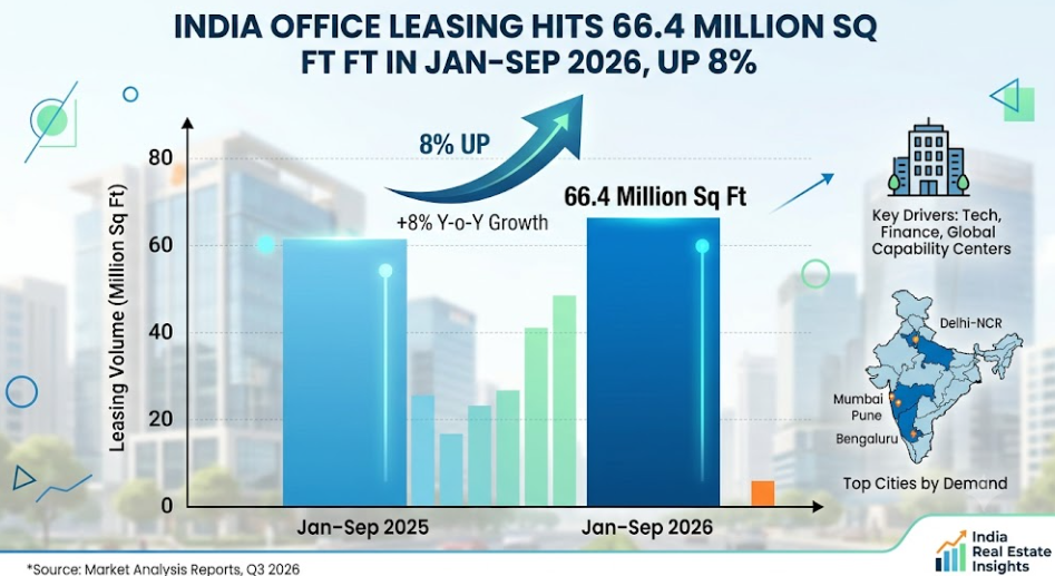 India Office Leasing Hits 66.4 Million Sq Ft in Jan–Sep 2026, Up 8%