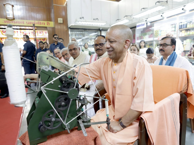 Yogi Adityanath Spins Charkha, Buys Khadi on Gandhi Jayanti