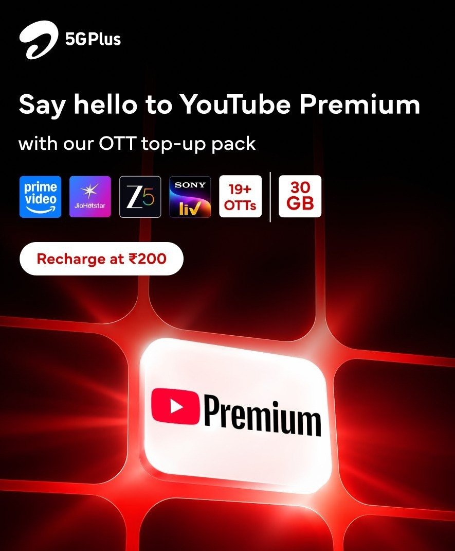#Airtel Launches ₹200 Top-Up with Free YouTube Premium & 30GB Data for Prepaid Users