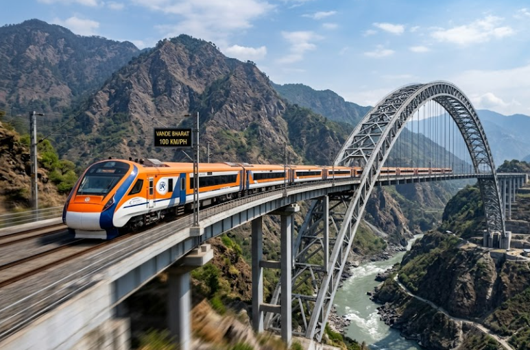 Vande Bharat Hits 100 Kmph on Chenab, Anji Bridges
