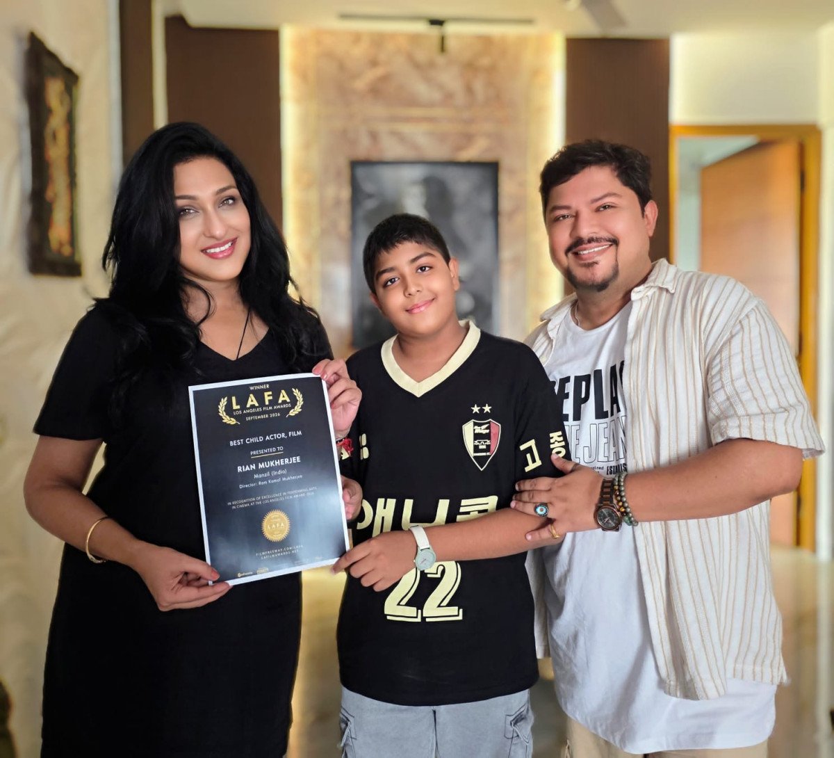 Young Rian Mukherjee Wins Best Child Actor in Los Angeles for Hindi Film Manzil