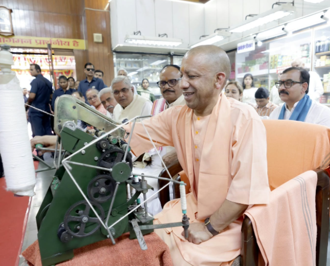 Yogi Adityanath Spins Charkha, Buys Khadi on Gandhi Jayanti